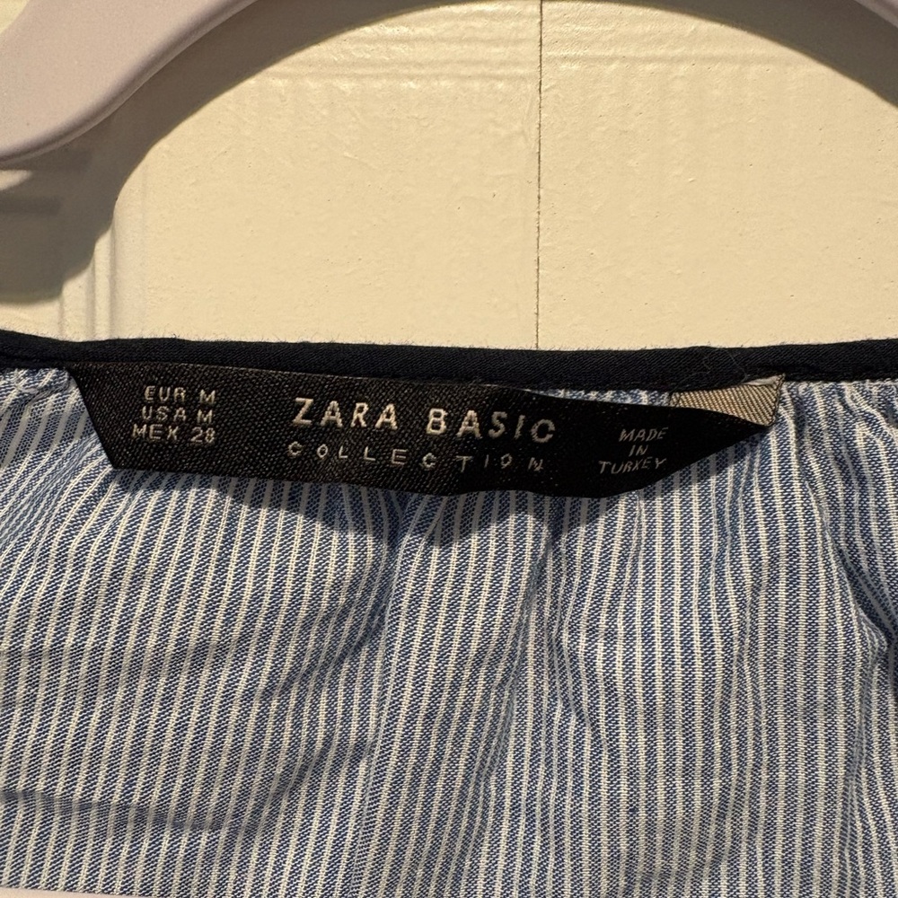 Zara women’s basic blue striped tiered flare sleeve blouse top size medium - Picture 5 of 10